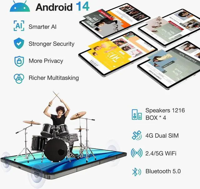 Alt view image 5 of 5 - DOOGEE 12.4 Inch Tablet with Keyboard,4K Display T30 Max Tablets, 10800mAh 33W Fast,20GB RAM+512GB ROM,Helio G99 Octa-core,Android 14,TUV Certified,4G-LTE Android Tablet with Case & Protective Film
