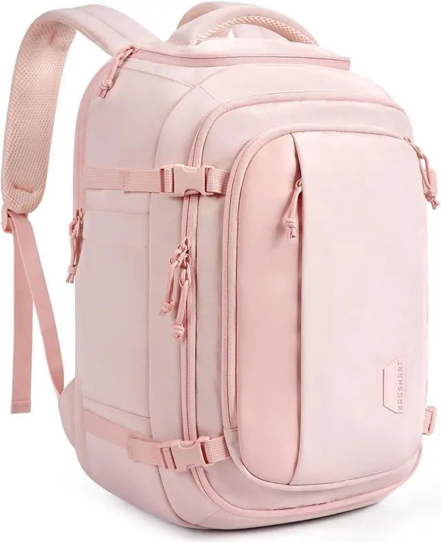 Main image of BAGSMART Travel Backpack Carry on Flight Approved, 28L Lightweight Backpack Fits 17.3 Inch Laptop for Men Women, Water Resistant Personal Item Travel Bag with USB Charging Port, Pink