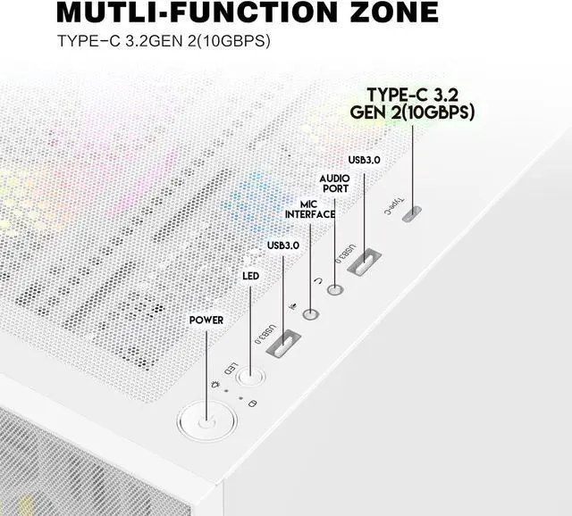 Alt view image 5 of 5 - SAMA V Mesh Mid Tower PC Case - High Airflow PC Gaming Case Mesh Front Panel & Tempered Glass Side Panel, 3x140mm ARGB PWM Fans Pre-Installed, Supports ATX/M-ATX/ITX - White