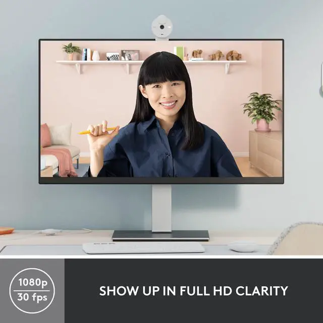 Alt view image 2 of 5 - Logitech Brio 300 Full HD Webcam with Privacy Shutter, Noise Reduction Microphone, USB-C, certified for Zoom, Microsoft Teams, Google Meet, Auto Light Correction - Off White