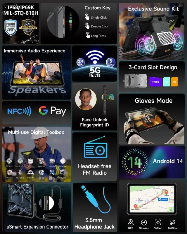 Alt view image 2 of 5 - Ulefone Armor Pad 4 Ultra 5G Rugged Tablet, 16GB + 256GB/2TB Expansion Android 14, 10.36" 2K Corning Display, IP68/69K, 11800mAh(33W), 10W Dock Charging, 50MP + 32MP, 1100LM LED Lights, NFC, Dual 5G