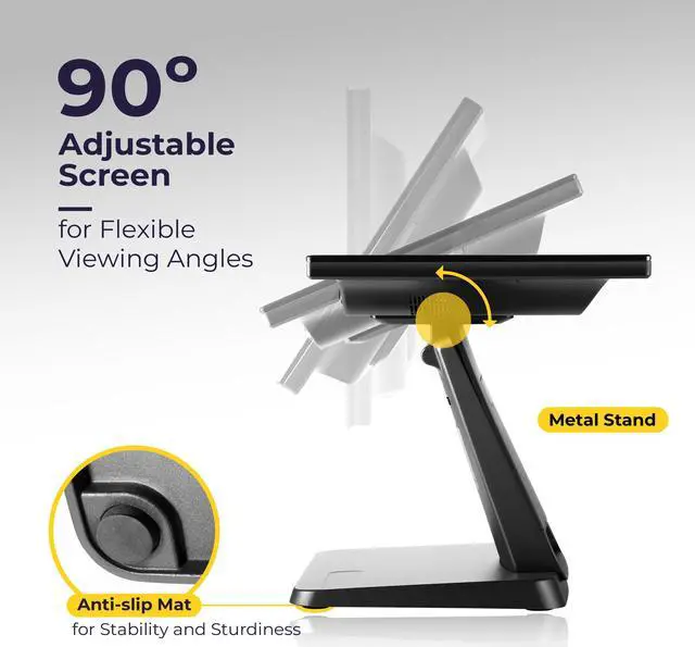 Alt view image 2 of 5 - Volcora 15.6" LED Backlit Touch Screen Monitor with Metal Stand for POS ( No System/Software) Small Business, Touchscreen Monitor 1366*768 with VGA HDMI for Cash Register PC Kiosk Office Retail, Black
