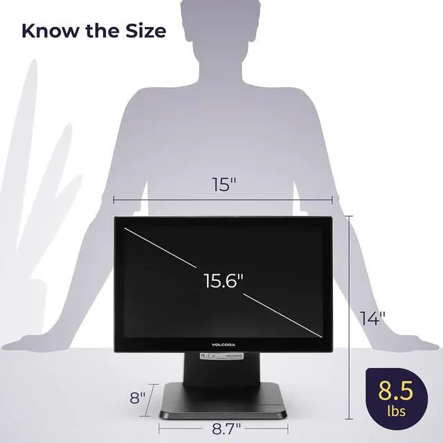 Alt view image 5 of 5 - Volcora 15.6" LED Backlit Touch Screen Monitor with Metal Stand for POS ( No System/Software) Small Business, Touchscreen Monitor 1366*768 with VGA HDMI for Cash Register PC Kiosk Office Retail, Black