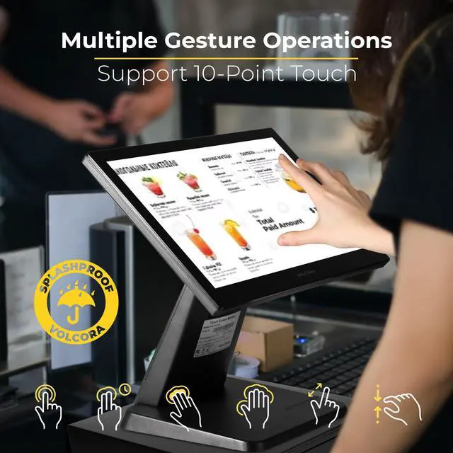 Alt view image 3 of 5 - Volcora 15.6" LED Backlit Touch Screen Monitor with Metal Stand for POS ( No System/Software) Small Business, Touchscreen Monitor 1366*768 with VGA HDMI for Cash Register PC Kiosk Office Retail, Black