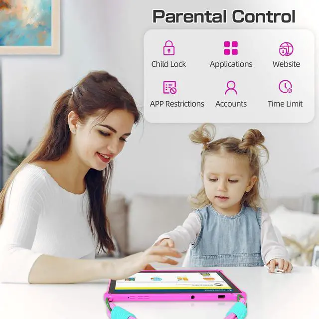Alt view image 4 of 5 - PRITOM 10 inch Kids Tablet Android 13 Tablets with Lanyard 64GB, Quad-Core, HD IPS Display, WiFi, Dual Camera, Toddler Tablet for Kids Age 3+ (Pink)