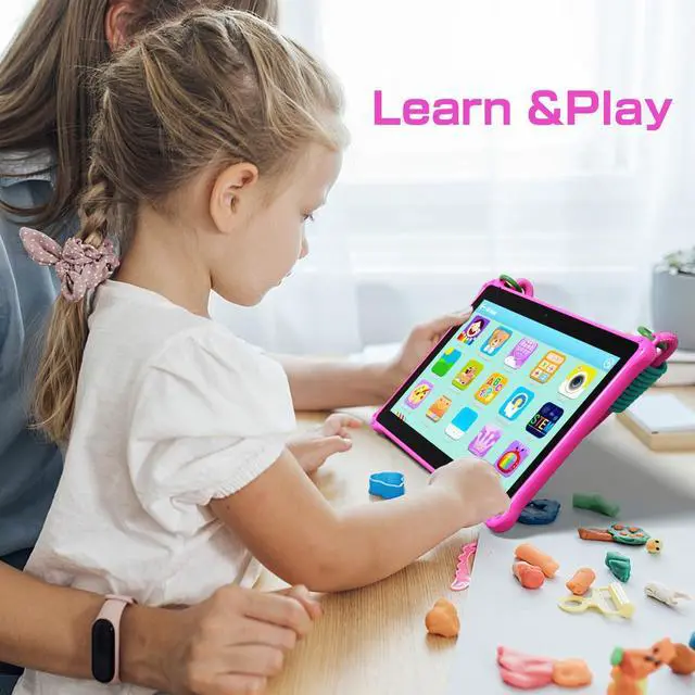 Alt view image 5 of 5 - PRITOM 10 inch Kids Tablet Android 13 Tablets with Lanyard 64GB, Quad-Core, HD IPS Display, WiFi, Dual Camera, Toddler Tablet for Kids Age 3+ (Pink)