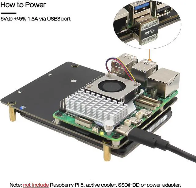 Alt view image 3 of 5 - Geekworm X1100 2.5" SATA HDD/SSD Shield+X1100-C1 Metal Case for Raspberry Pi 5 (Not Inclde Raspberry Pi)