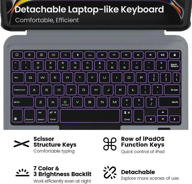 Alt view image 4 of 5 - Nillkin iPad Pro 11 inch (M4, 2024) Case with Detachable Keyboard, Magic Trackpad, 7 Colors Backlit, Portrait/Landscape Modes, Rugged Keyboard Case with Camera Cover for iPad Pro 11" 5th Gen, Black