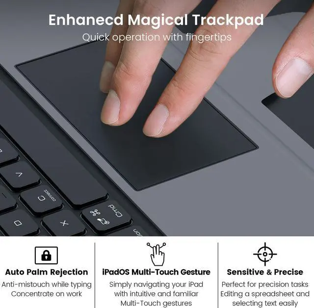 Alt view image 5 of 5 - Nillkin iPad Pro 11 inch (M4, 2024) Case with Detachable Keyboard, Magic Trackpad, 7 Colors Backlit, Portrait/Landscape Modes, Rugged Keyboard Case with Camera Cover for iPad Pro 11" 5th Gen, Black