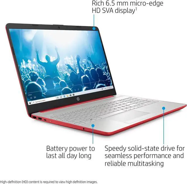 Alt view image 3 of 5 - HP 15.6" HD Laptop Computer, Intel Quad-core Pentium Processor, 16GB RAM, 256GB SSD, Office 365 1-Year, Numeric Pad, Webcam, Ethernet, Wi-Fi, Bluetooth, Windows 11 Home(S Mode), Red, /Battery