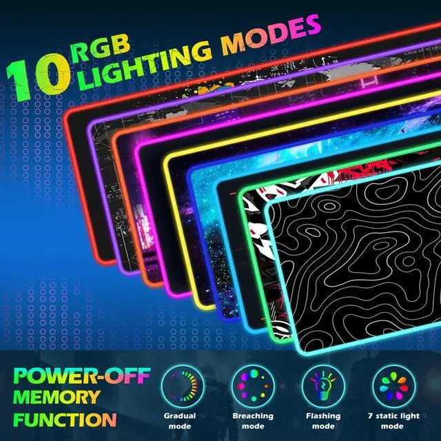 Alt view image 3 of 5 - ToLuLu RGB Wireless Charging Gaming Mouse Pad, 7.5/10/15W 10 Light Modes LED Mouse Pad Computer Keyboard Mat Mousepad, 800x300x4MM Extended Large Desk Pad for Gamer, Black and White Abstract Lines