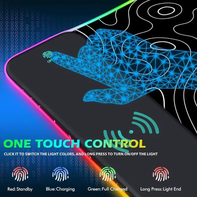 Alt view image 4 of 5 - ToLuLu RGB Wireless Charging Gaming Mouse Pad, 7.5/10/15W 10 Light Modes LED Mouse Pad Computer Keyboard Mat Mousepad, 800x300x4MM Extended Large Desk Pad for Gamer, Black and White Abstract Lines