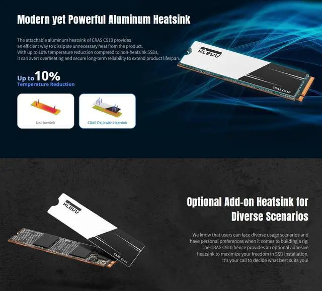 Alt view image 4 of 5 - KLEVV CRAS C910 4TB M.2 2280 NVMe PCIe Gen4x4 Laptop & Desktop Internal SSD Heatsink Included, up to 5200MB/s (K04TBM2SP0-C91)