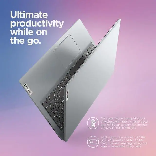 Alt view image 4 of 5 - Lenovo IdeaPad 2025 Slim Laptop, 12GB RAM, 756GB Storage (256GB SSD & 500GB External), Dual Core Intel Processor, 15.6 Inch Anti-Glare Display, WiFi 6, HD Webcam, Long Battery, Office 365, Win 11