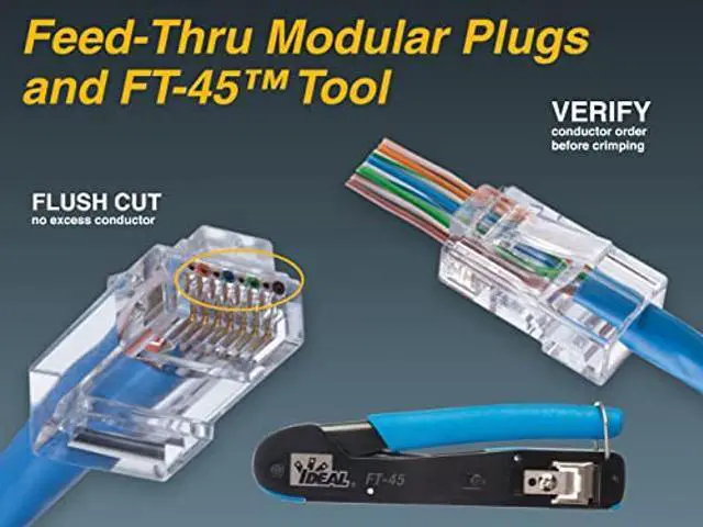 Alt view image 4 of 5 - IDEAL INDUSTRIES INC. 85-372J 8P8C Single Piece Modular Plug, Feed-Thru Design RJ-45 Connector for CAT5e, Twisted Pair 100 MHz Cables, (100 Connectors, Jar)