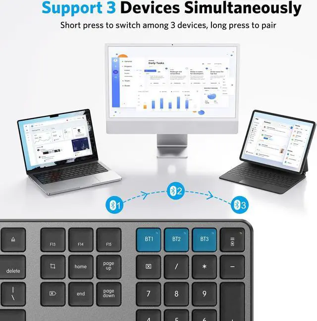 Alt view image 2 of 5 - OMOTON Bluetooth Keyboard Compatible with Mac, with Numeric Keypad, Rechargeable Wireless Keyboard Compatible with MacBook Pro/Air, iMac, Mac mini/Pro Laptop and PC,BlackGrey