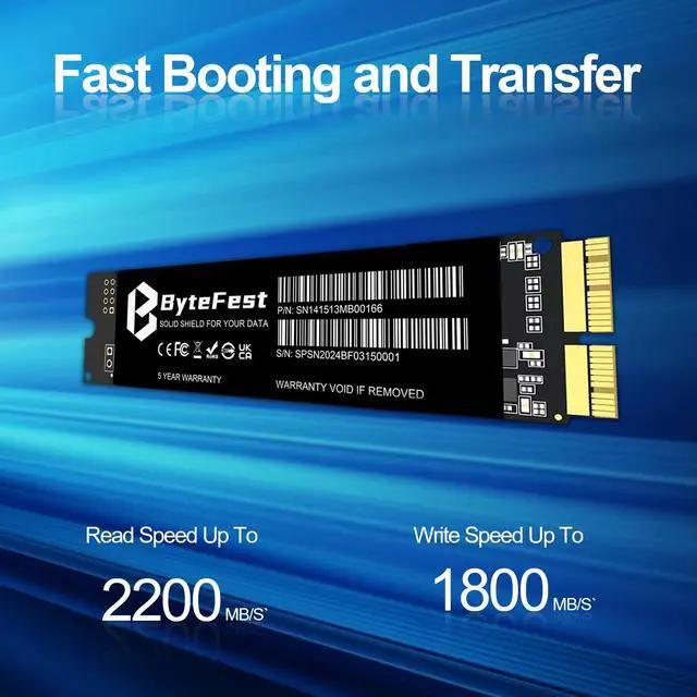 Alt view image 2 of 5 - ByteFest MAC SSD 512GB Compatible with Apple MacBook Air A1465 A1466(Mid 2013-2017), MacBook Pro Retina A1398 A1502 (2013-2015), M.2 NVMe Solid State Drive