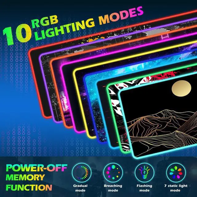 Alt view image 3 of 5 - ToLuLu RGB Wireless Charging Gaming Mouse Pad, 7.5/10/15W 10 Light Modes LED Mouse Pad Computer Keyboard Mat Mousepad, 800x300x4MM Extended Large Desk Mat Desk Pad, Sun Shines Over Golden Mountain