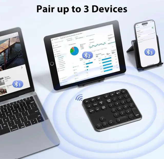 Alt view image 2 of 5 - iClever Bluetooth Number Pad, Portable Wireless Number Pad, Aluminum Rechargeable 35-Keys Numeric Keypad for Multi-Devices, Compatible for Laptop, Mac, iMac, Tablet, PC and Desktop