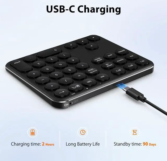 Alt view image 3 of 5 - iClever Bluetooth Number Pad, Portable Wireless Number Pad, Aluminum Rechargeable 35-Keys Numeric Keypad for Multi-Devices, Compatible for Laptop, Mac, iMac, Tablet, PC and Desktop