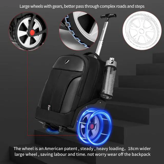 Alt view image 2 of 5 - GOTECH Rolling Backpack,Waterproof Backpack with Wheels for Business and Travel Commuter, Carry on Backpack with Laptop Compartment, Fit 17 Inch Laptop, Wheeled Backpack for Adults