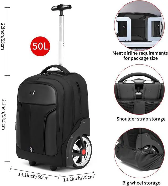 Alt view image 5 of 5 - GOTECH Rolling Backpack,Waterproof Backpack with Wheels for Business and Travel Commuter, Carry on Backpack with Laptop Compartment, Fit 17 Inch Laptop, Wheeled Backpack for Adults