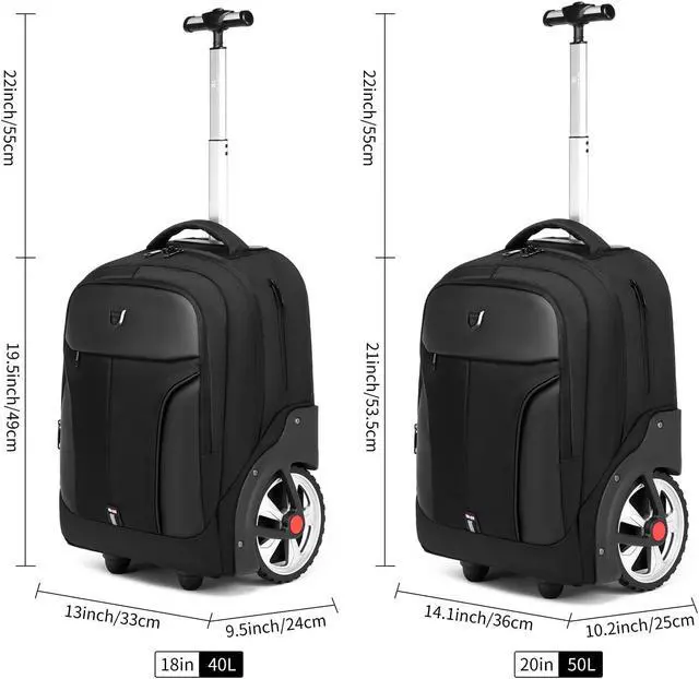 Alt view image 4 of 5 - GOTECH Rolling Backpack,Waterproof Backpack with Wheels for Business and Travel Commuter, Carry on Backpack with Laptop Compartment, Fit 17 Inch Laptop, Wheeled Backpack for Adults