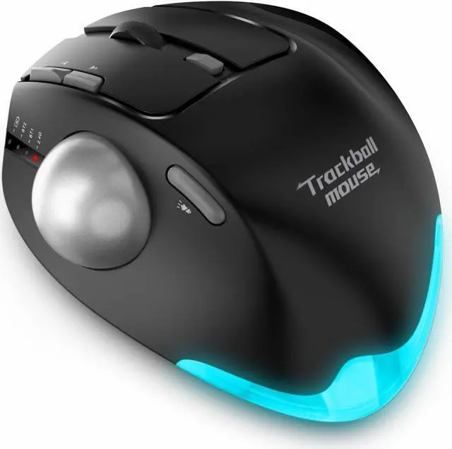 Main image of zelotes Wireless Trackball Mouse,Bluetooth Mouse,Rechargeable,4800 DPI, 2-in-1(BT 5.0/3.0+2.4GHz USB Receiver), 8 Buttons,Ergonomic Design,LED Lighting,for Laptop, PC, Pad,Black