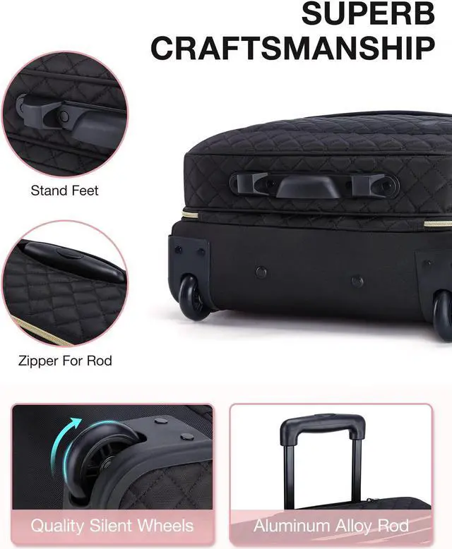 Alt view image 3 of 5 - BAGSMART 17.3 Inch Rolling Laptop Bag for Women and Men, Briefcase With Wheels, Computer Case for Work Travel Business, Quilted Black
