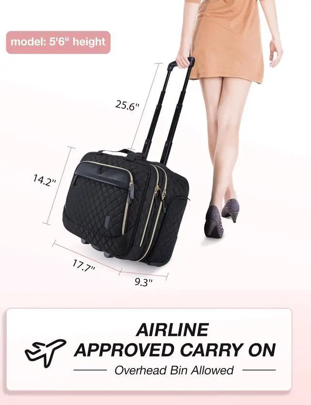 Alt view image 5 of 5 - BAGSMART 17.3 Inch Rolling Laptop Bag for Women and Men, Briefcase With Wheels, Computer Case for Work Travel Business, Quilted Black