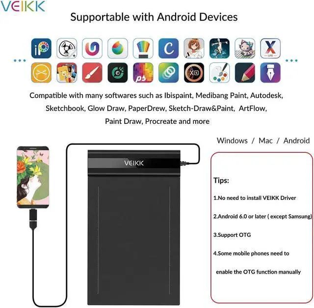 Alt view image 2 of 5 - Drawing Tablets VEIKK S640 Computer Graphics Tablets, Ultra Thin and Pocket Pen Tablet 8192 Levels Digital Drawing Pad for Computer on Linux/Windows/Mac OS/Android, OSU Gaming Pad