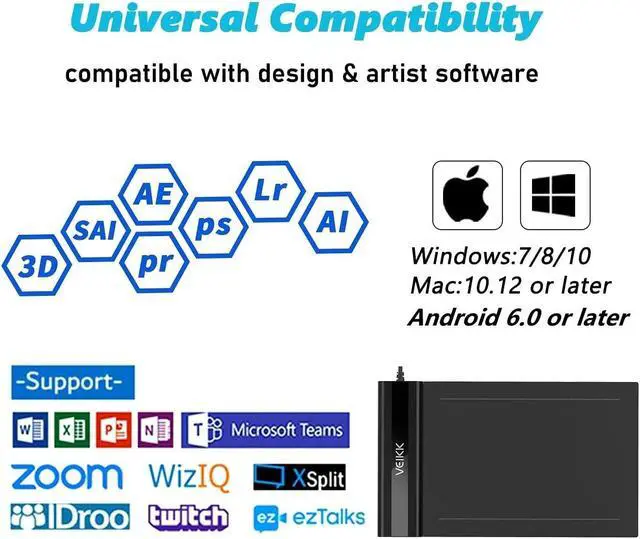 Alt view image 3 of 5 - Drawing Tablets VEIKK S640 Computer Graphics Tablets, Ultra Thin and Pocket Pen Tablet 8192 Levels Digital Drawing Pad for Computer on Linux/Windows/Mac OS/Android, OSU Gaming Pad