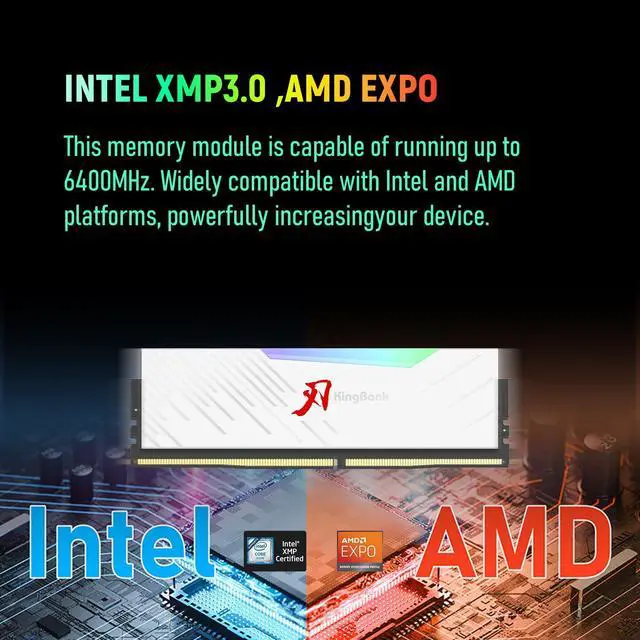 Alt view image 5 of 5 - KingBank RGB Computer Desktop Memory Ram Hynix A-die DDR5 64GB(2x32GB) 6400MT/s CL32 1.4V with Heatsink for PC Gaming/Office/PS