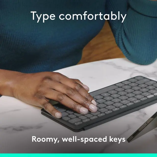 Alt view image 4 of 5 - Logitech Keys-to-GO 2 Portable Bluetooth Tablet Keyboard with Built-in Cover, Slim & Compact Wireless Keyboard for Windows, Android, Linux, iPad, iPhone, Mac, Apple TV - Graphite