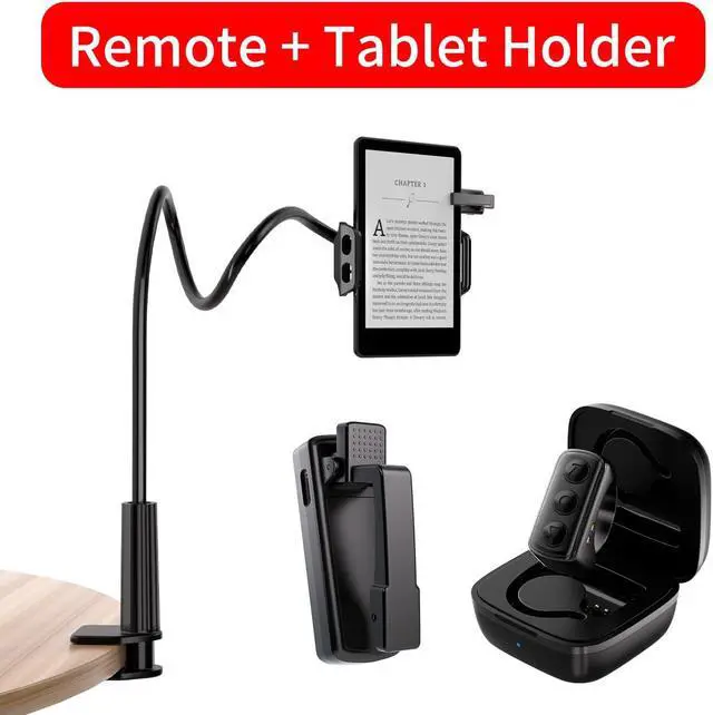 Main image of Tablet Holder with Remote Page Turner for Kindle & TikTok, ADZERD iPad Stand Mount with Remote Ring - Black