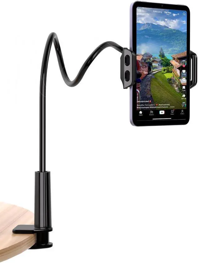 Alt view image 4 of 5 - Tablet Holder with Remote Page Turner for Kindle & TikTok, ADZERD iPad Stand Mount with Remote Ring - Black