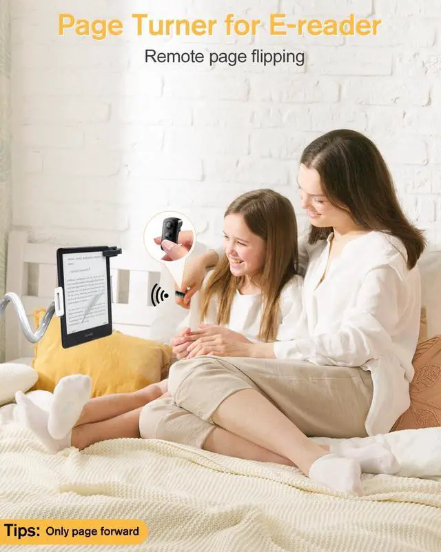 Alt view image 2 of 5 - Tablet Holder with Remote Page Turner for Kindle & TikTok, ADZERD iPad Stand Mount with Remote Ring - Black