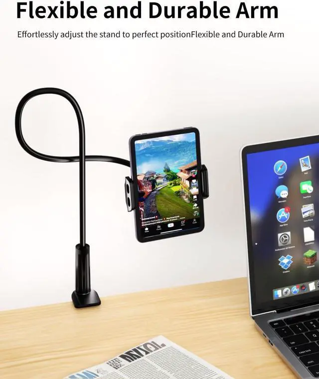 Alt view image 5 of 5 - Tablet Holder with Remote Page Turner for Kindle & TikTok, ADZERD iPad Stand Mount with Remote Ring - Black