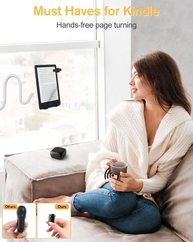 Alt view image 3 of 5 - Tablet Holder with Remote Page Turner for Kindle & TikTok, ADZERD iPad Stand Mount with Remote Ring - Black