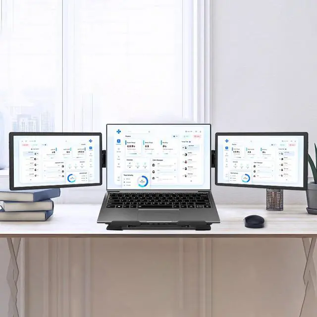 Alt view image 5 of 5 - Anvazise Laptop Screen Extender, 14.1" Triple Portable Monitor FHD 1080P IPS Laptop Monitor Extender with Stand, Type-C/HDMI Plug and Play, for Windows/Mac/Chrome