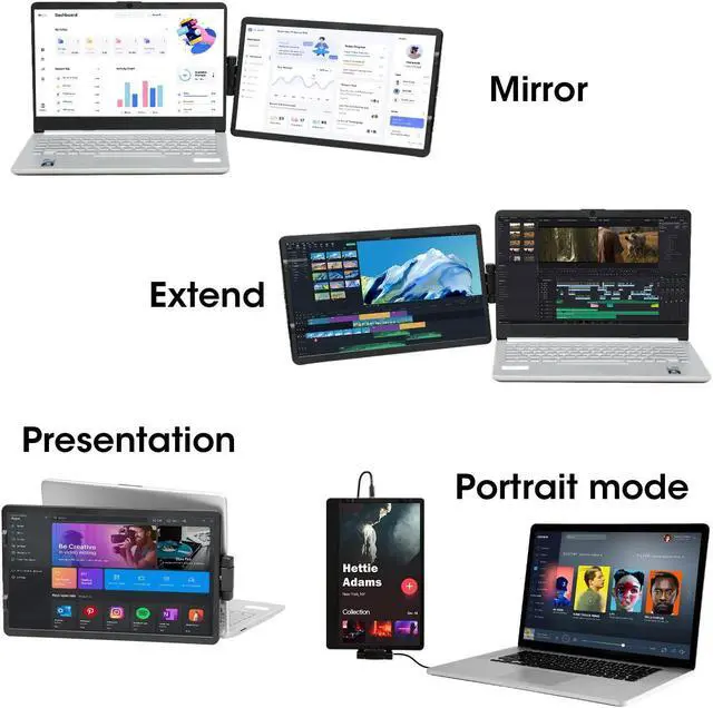 Alt view image 4 of 5 - Anvazise Laptop Screen Extender, 14.1" Triple Portable Monitor FHD 1080P IPS Laptop Monitor Extender with Stand, Type-C/HDMI Plug and Play, for Windows/Mac/Chrome