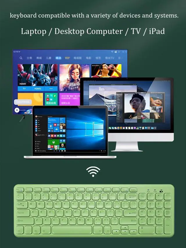 Alt view image 2 of 5 - Wireless Keyboard and Mouse Combo, Sweet Mixed Color Cute Keyboard, 2.4G USB Ergonomic Keyboard and Mouse Combo for Computer, Laptop, PC Desktops, mac (Green New)