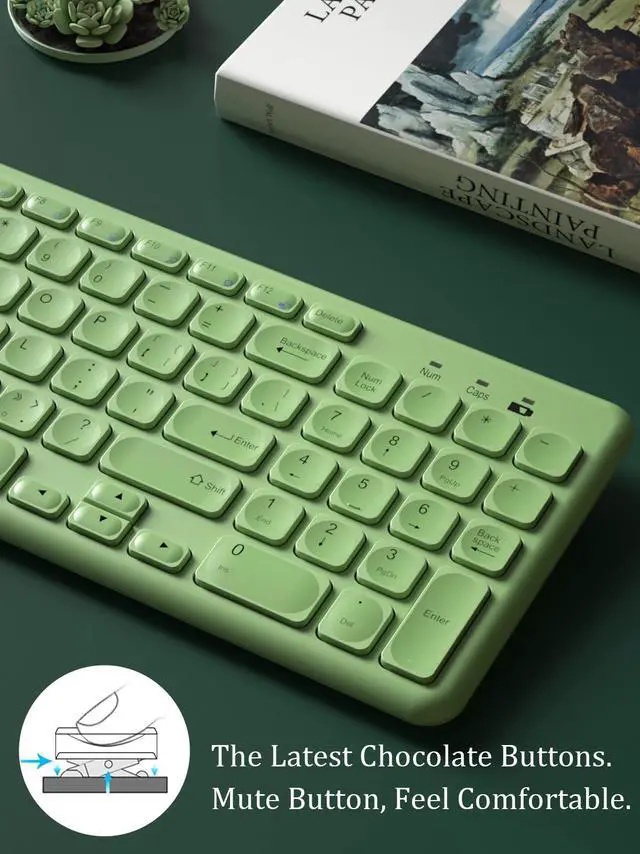 Alt view image 5 of 5 - Wireless Keyboard and Mouse Combo, Sweet Mixed Color Cute Keyboard, 2.4G USB Ergonomic Keyboard and Mouse Combo for Computer, Laptop, PC Desktops, mac (Green New)