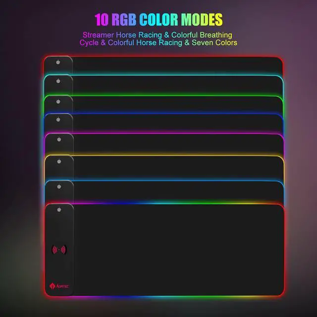 Alt view image 4 of 5 - AURTEC RGB Gaming Mouse Pad with 15W Fast Wireless Charging, Extra Large Waterproof and Non-Slip Rubber Base Mouse and Keyboard Mat with 10 Lighting Modes, for Gaming, Working, PC, Mac.