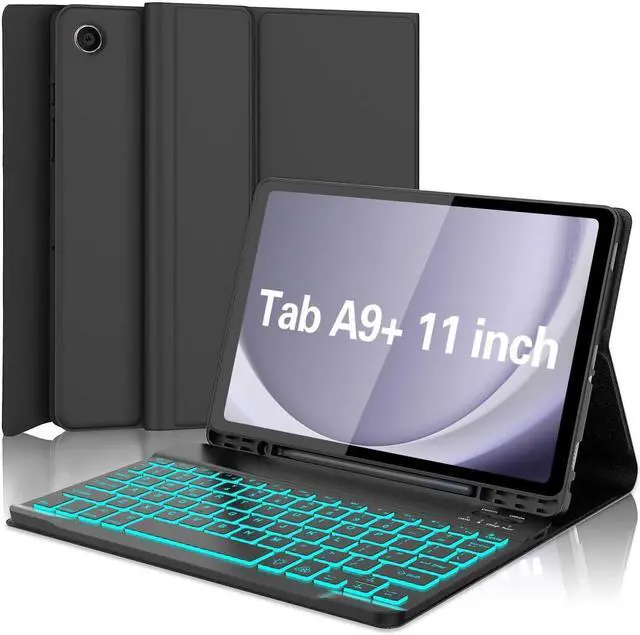 Main image of Galaxy Tab A9 Plus Case with Keyboard 5G 11 Inch 2023 (SM-X210/X216/X218), 7 Color Backlit Detachable Tablet Keyboard Cover with S Pen Holder for Samsung Galaxy Tab A9+ 11" (Black)