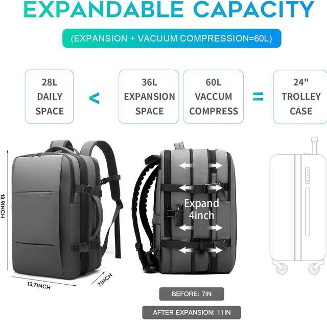 Alt view image 5 of 5 - BANGE Airback Backpack,60L Expandable Travel Backpack Vacuum Compression with Air Pump, Waterproof and Anti-Theft Laptop Backpack for Hiking, Business and Travel