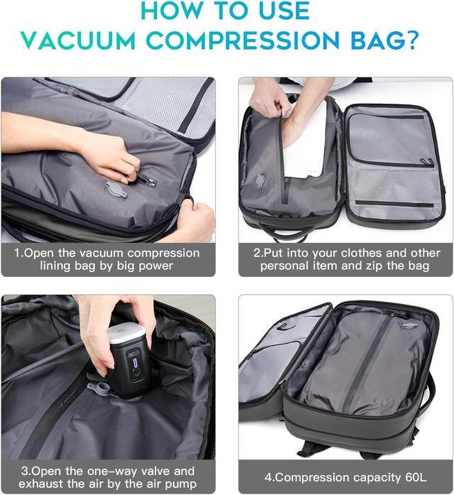 Alt view image 4 of 5 - BANGE Airback Backpack,60L Expandable Travel Backpack Vacuum Compression with Air Pump, Waterproof and Anti-Theft Laptop Backpack for Hiking, Business and Travel