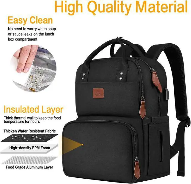 Alt view image 4 of 5 - MATEIN 17 Inches Lunch Backpack, Extra Large Lunch Box with Insulated Cooler Compartment, Water Resistant Laptop Backpack with USB Charging Port for College Work Picnic Beaches