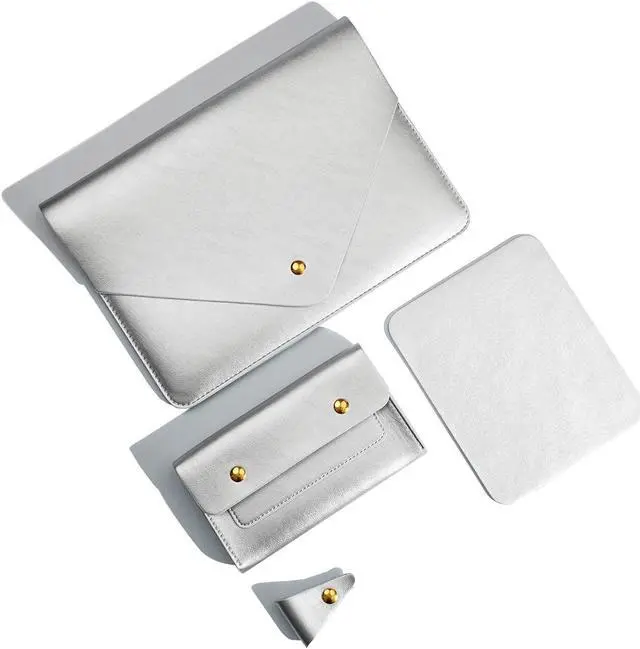 Main image of Benfan Laptop Sleeve Compatible with New 15.3 inch MacBook Air 2024 A3114 M3, Surface Laptop 15, Surface Book 13.5, Surface Laptop Studio with Small Pouch, Mouse Pad and Cord Holder Color Silver