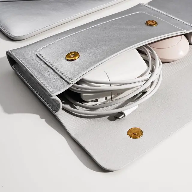Alt view image 4 of 5 - Benfan Laptop Sleeve Compatible with New 15.3 inch MacBook Air 2024 A3114 M3, Surface Laptop 15, Surface Book 13.5, Surface Laptop Studio with Small Pouch, Mouse Pad and Cord Holder Color Silver